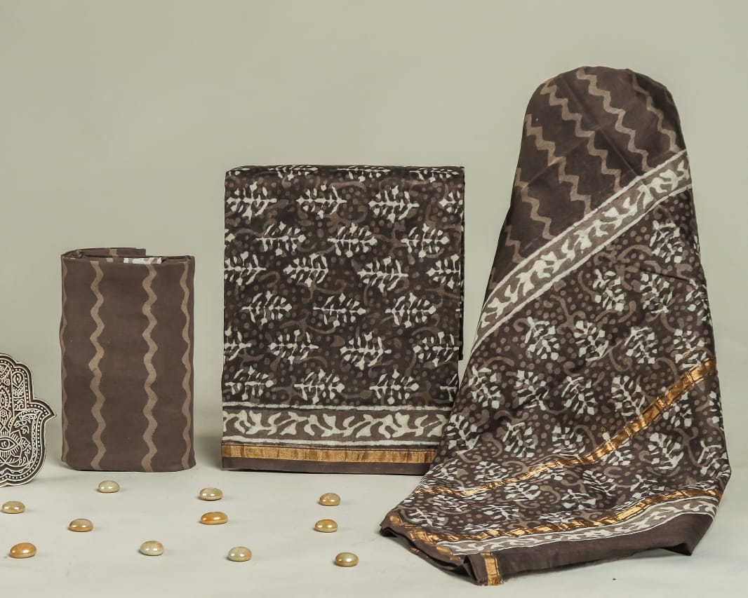 HANDBLOCK CHANDERI SILK SUIT
