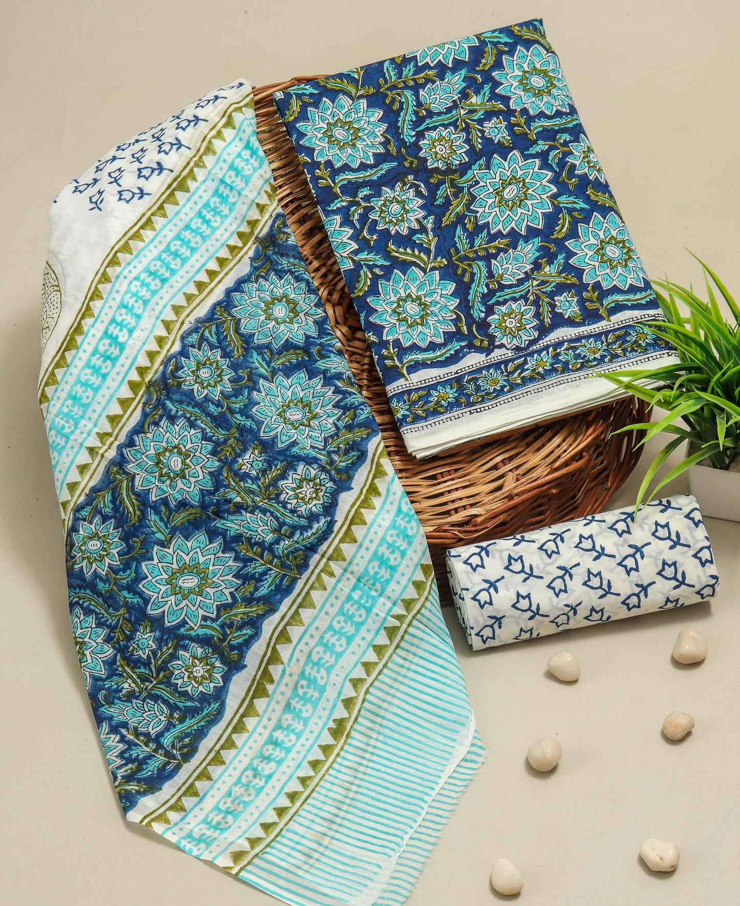 BLEW COTTON SUIT WITH COTTON DUPPATA