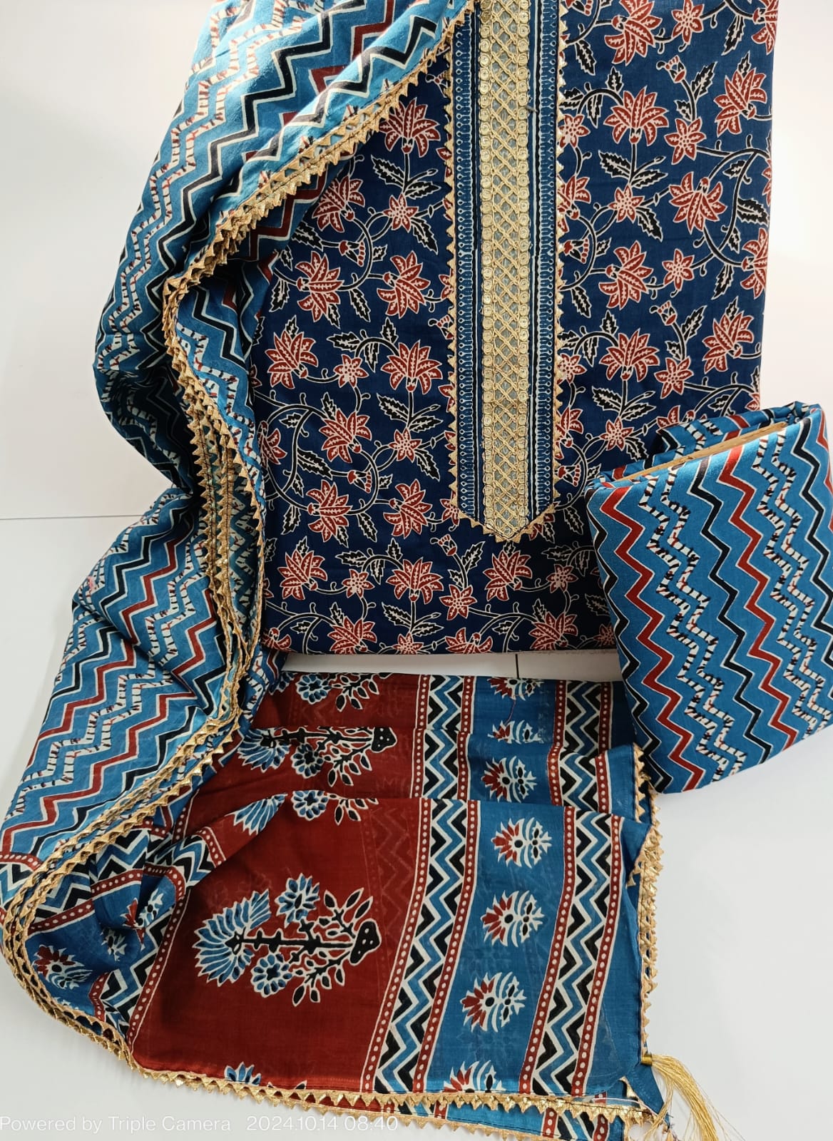 COTTON SUIT WITH COTTON DIPATTA IN NECK TIE WORK