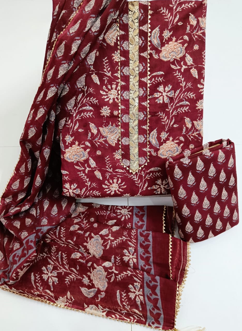 Jaipur Printed Pure Cotton Suit With Gota Tie Hand Work