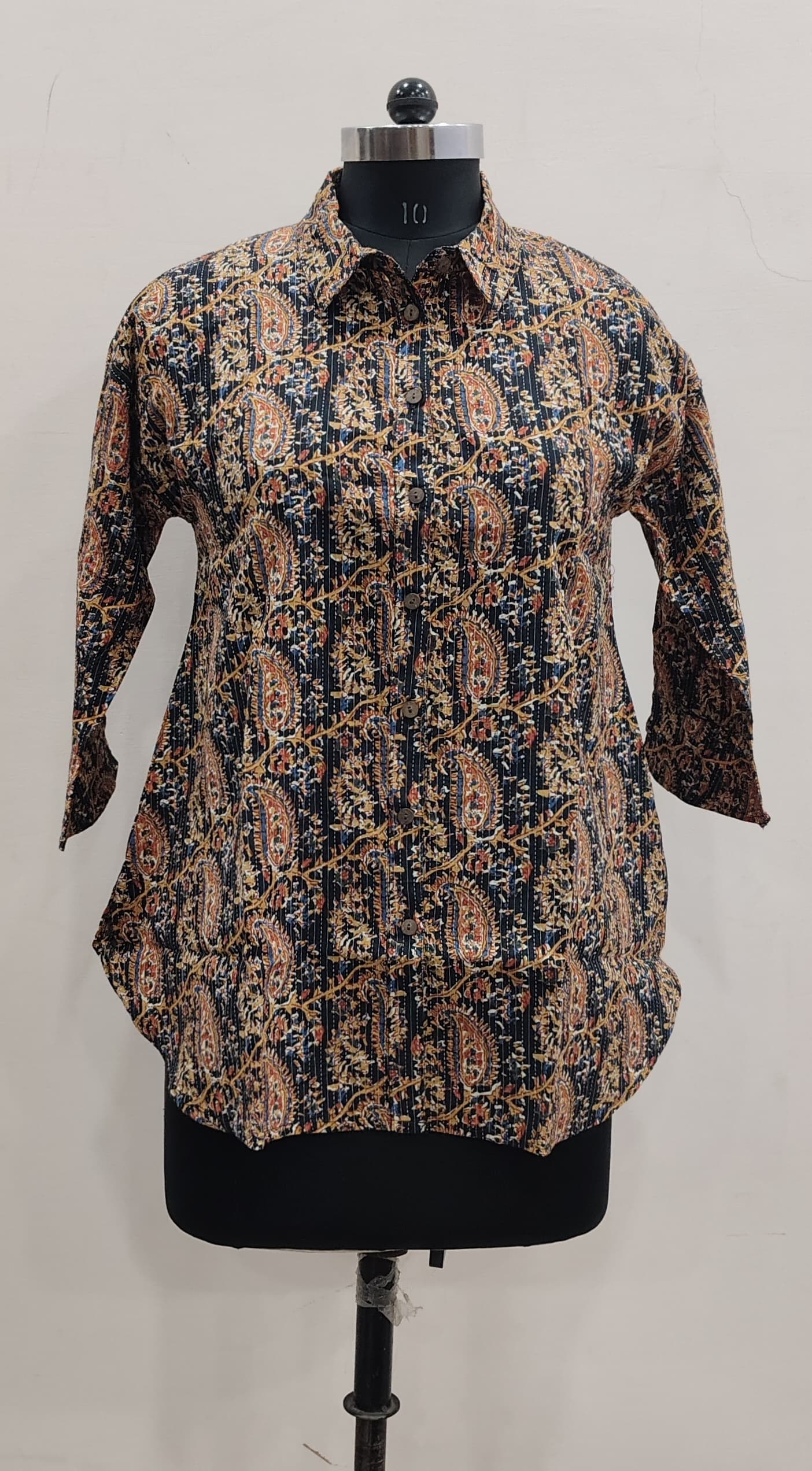 Navy Paisley Cotton Shirt Top