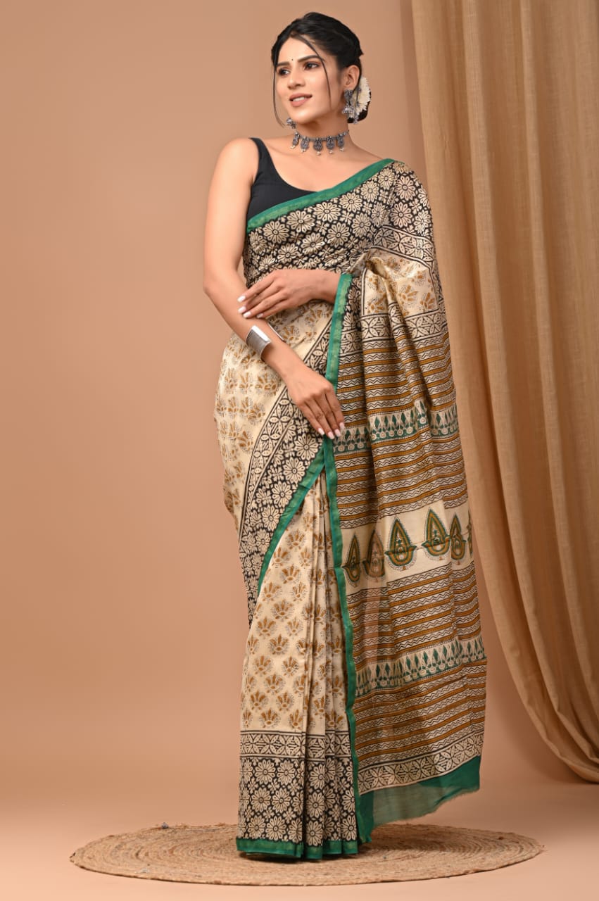 CHANDERI SAREE BAGRU PRINT