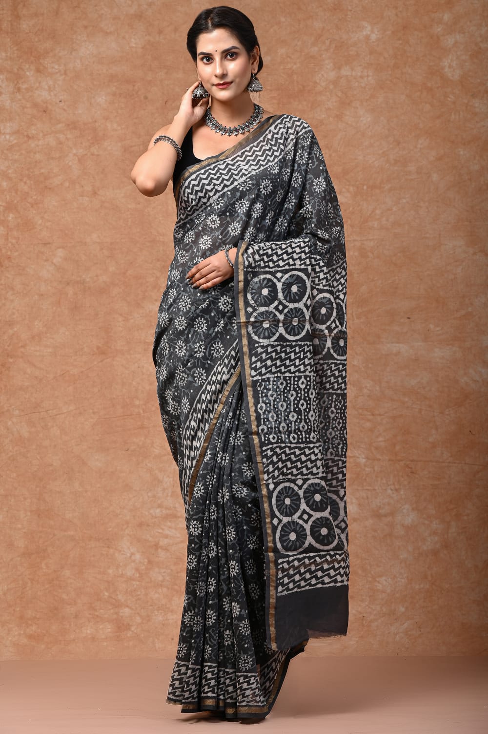 CHANDERI SAREE BAGRU PRINT