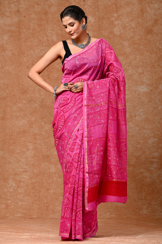 CHANDERI SAREE BAGRU PRINT