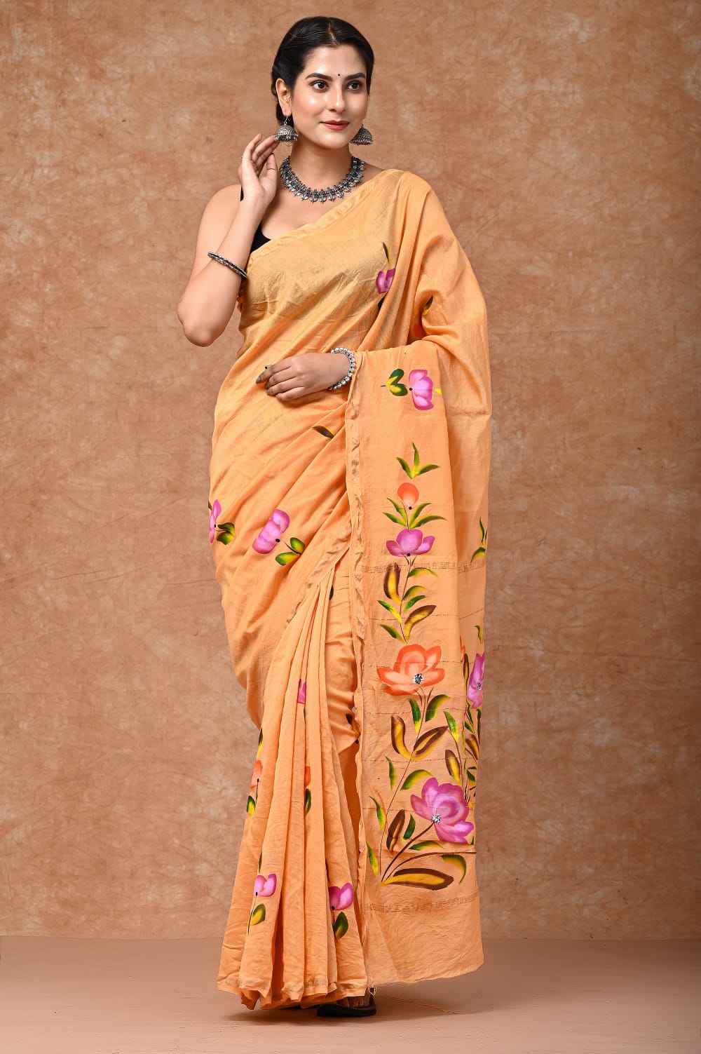 CHANDERI SAREE BAGRU HAND BLOCK PRINT