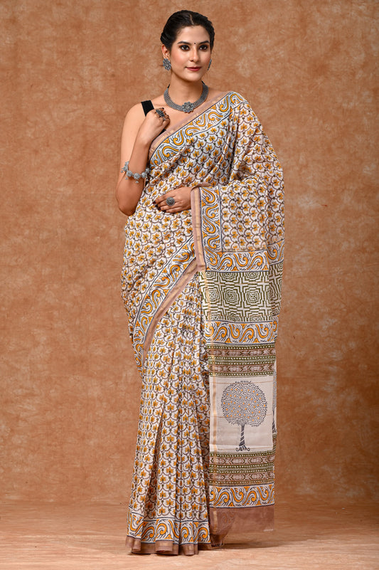 CHANDERI SAREE BAGRU PRINT