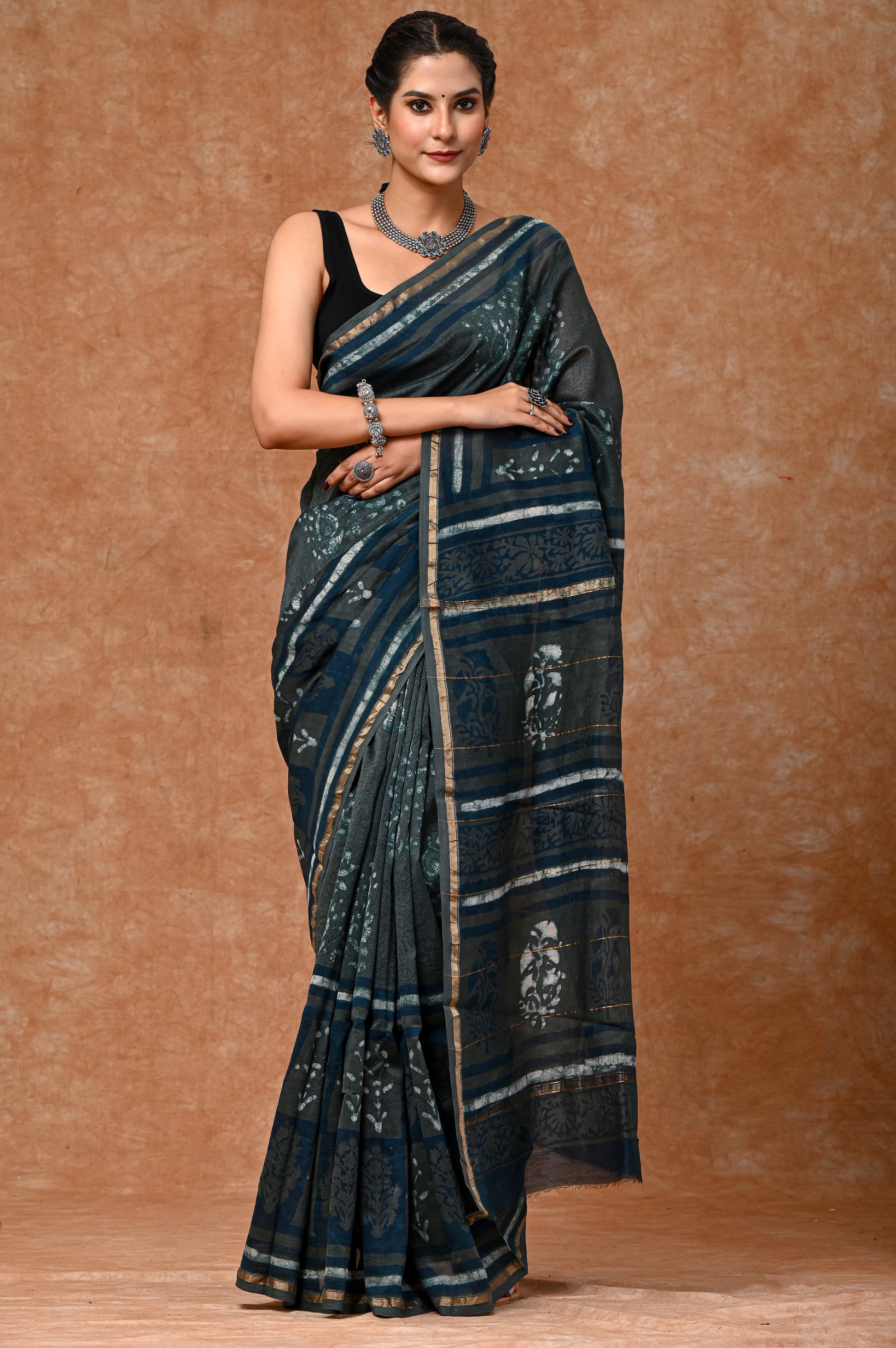 CHANDERI SAREE BAGRU PRINT