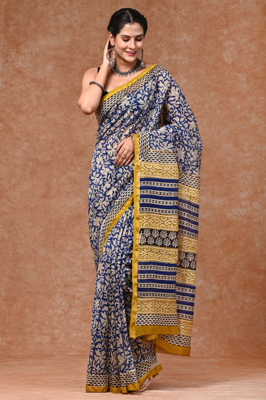 CHANDERI SAREE BAGRU PRINT