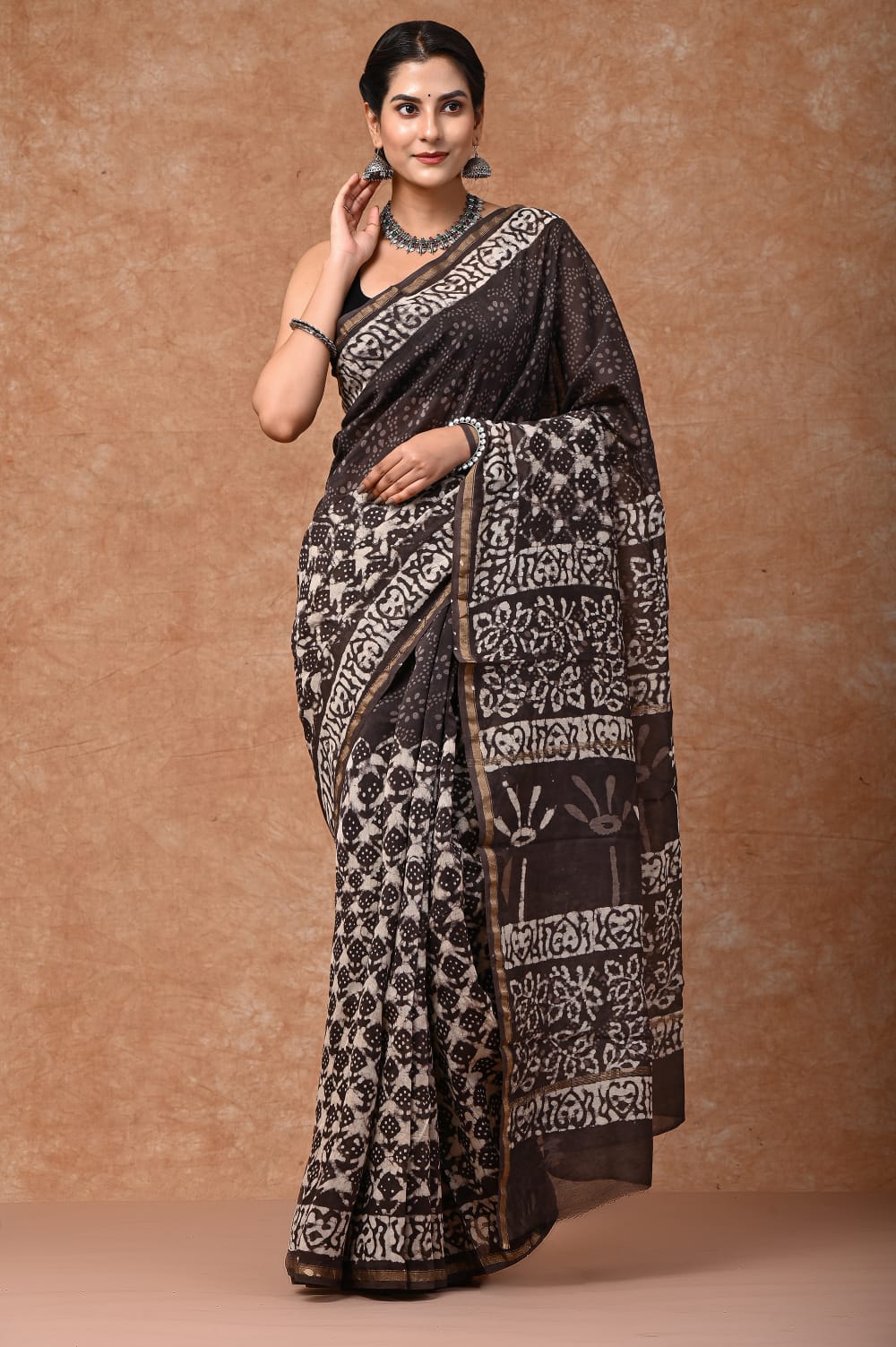 CHANDERI SAREE BAGRU PRINT