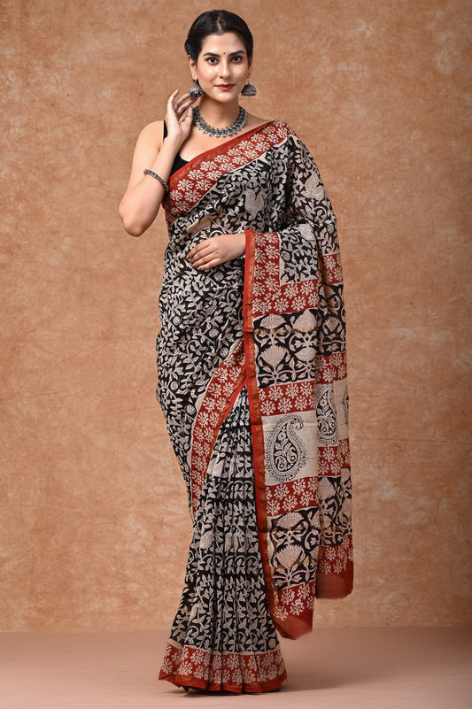 CHANDERI SAREE BAGRU PRINT