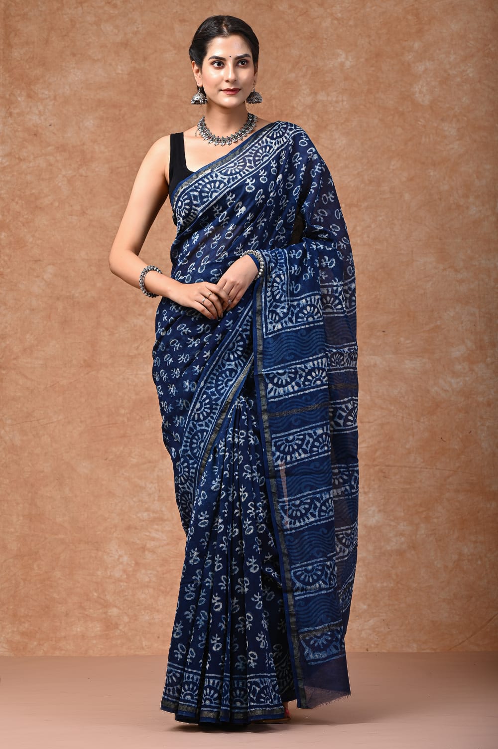 CHANDERI SAREE BAGRU PRINT