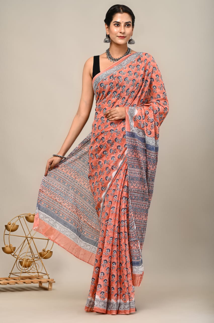 COTTON SAREE BAGRU HAND BLOCK PRINT