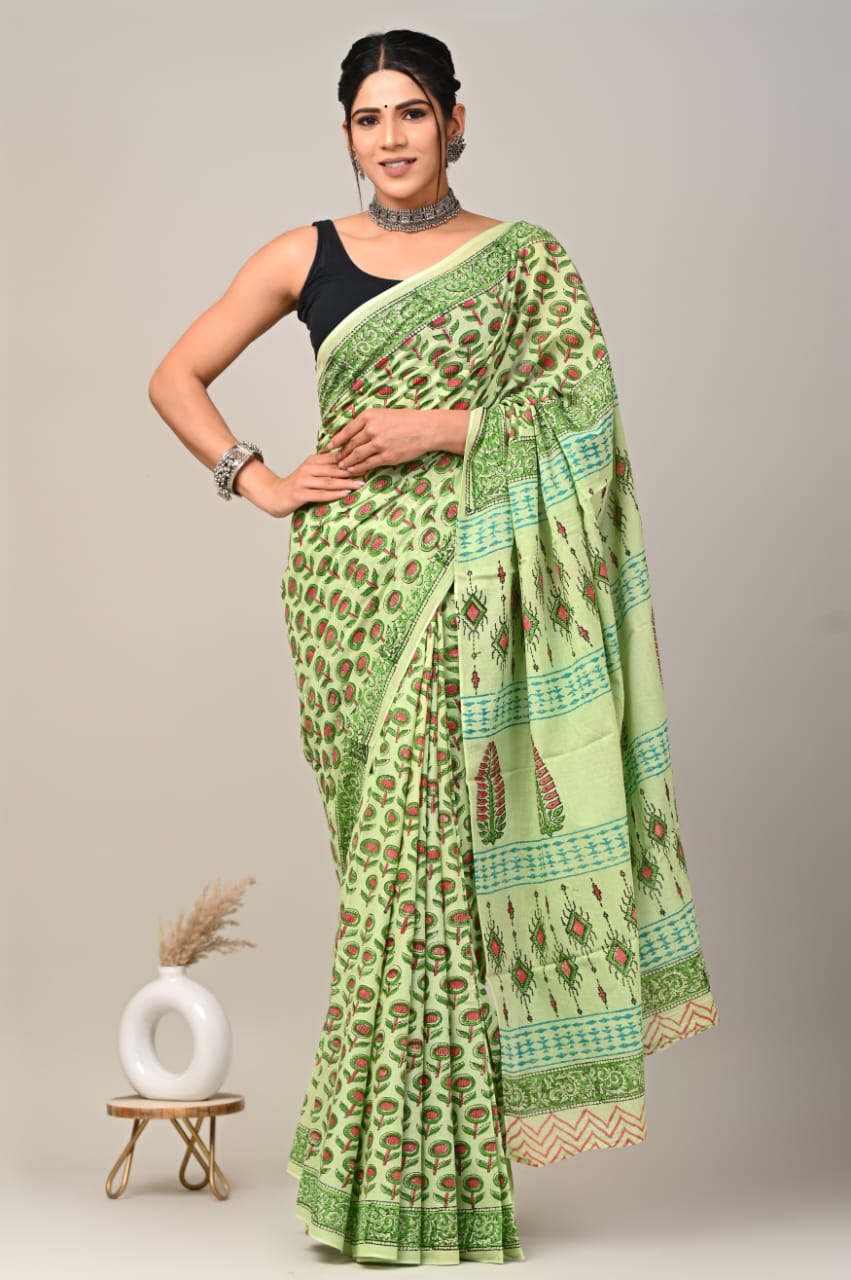 COTTON SAREE BAGRU HAND BLOCK PRINTS