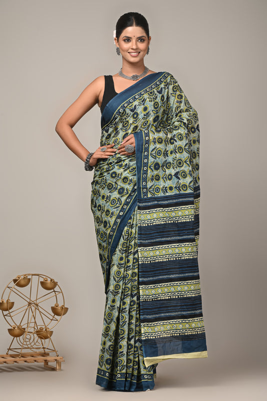 COTTON SAREE BAGRU HAND BLOCK PRINT