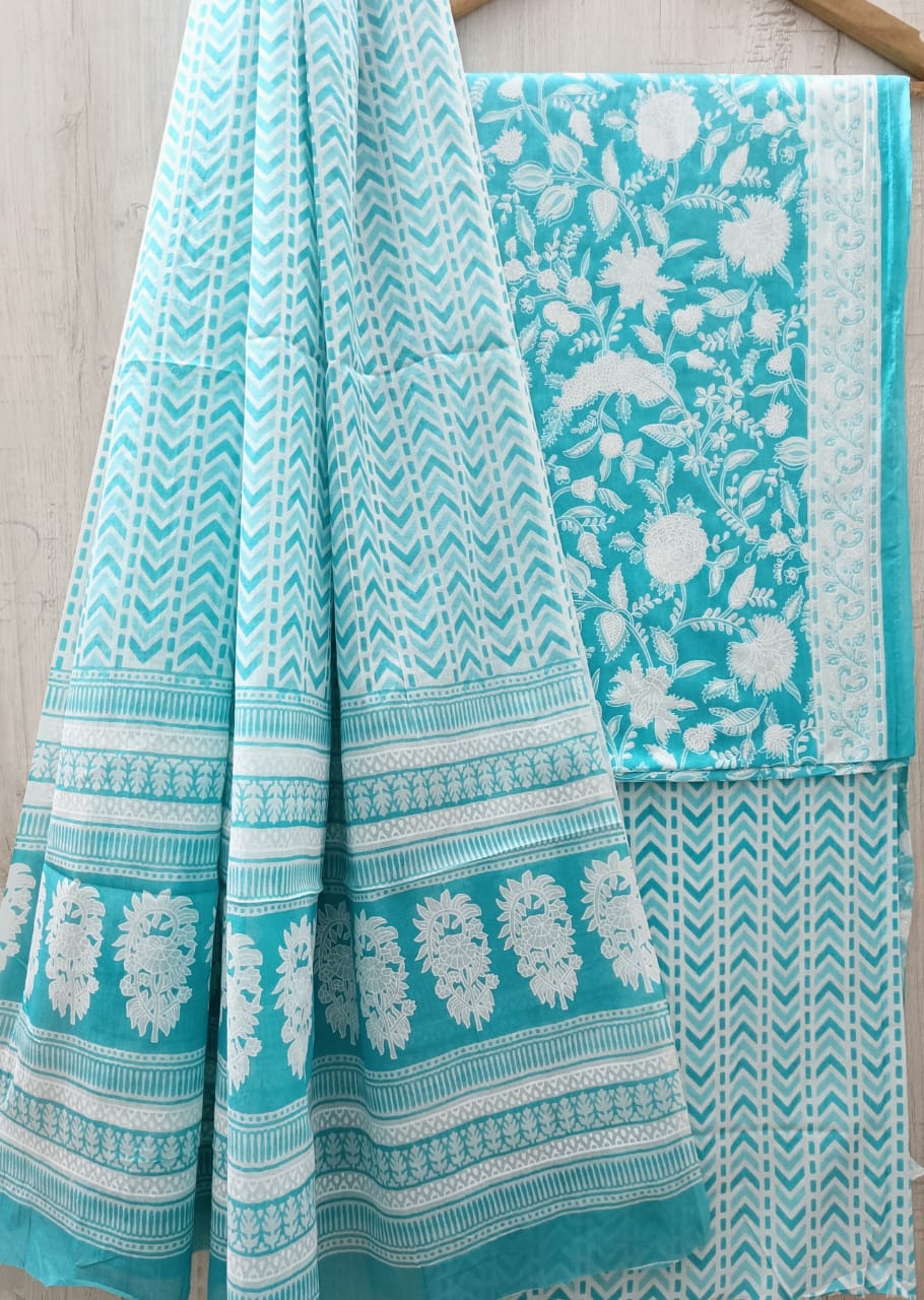 Sky Blue cotton suit wih cotton dupatta