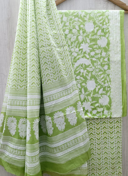 green cotton suti with cotton dupatta 