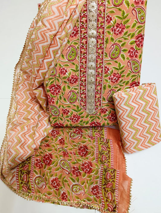 COTTON SUIT WITH COTTON DUPATTA IN TIE GOTA WORK