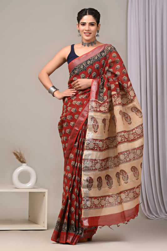 Kalamkari Print linan Saree