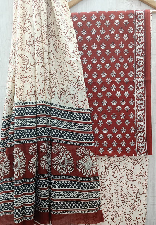 Floral Unstiched Sanganeri Print Cotton Suit  With Cotton Dupatta