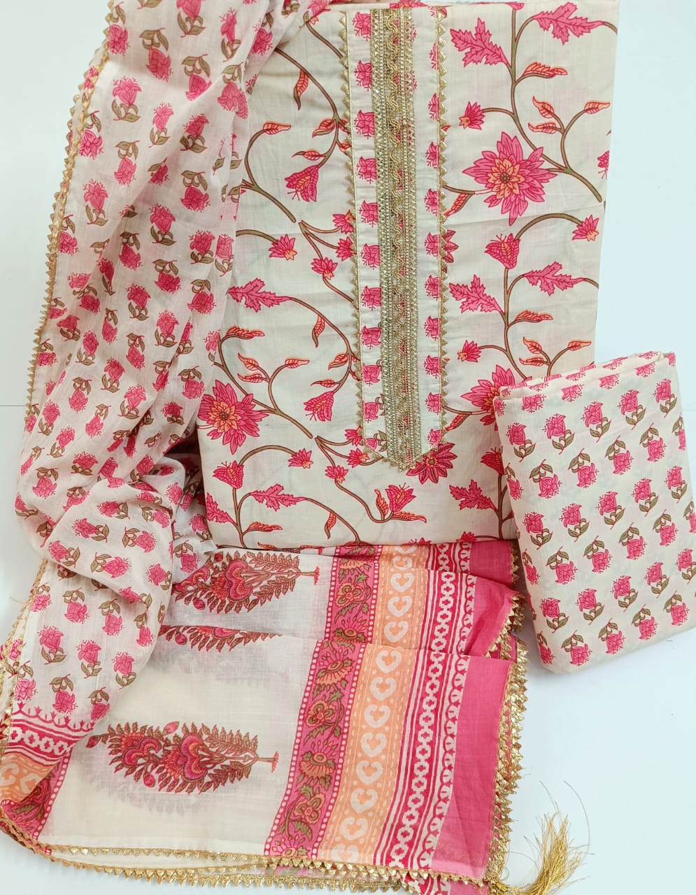 Jaipur Printed Pure Cotton Suit With Gota Tie Hand Work