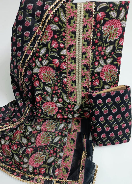 Jaipur Printed Pure Cotton Suit With Gota Tie Hand Work