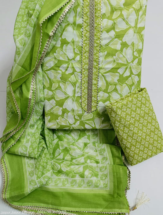 Jaipur Printed Pure Cotton Suit With Gota Tie Hand Work