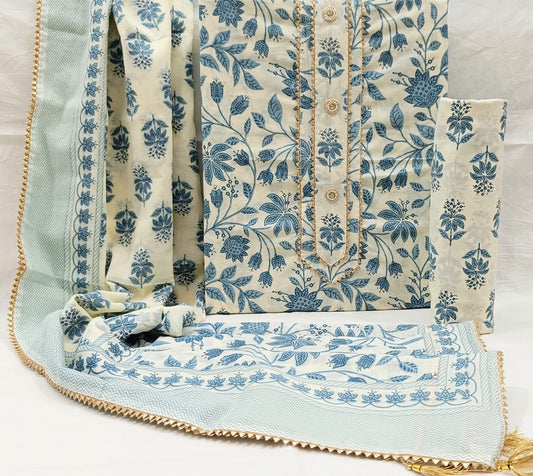Jaipur Printed Pure Cotton Suit With Gota Tie Hand Work