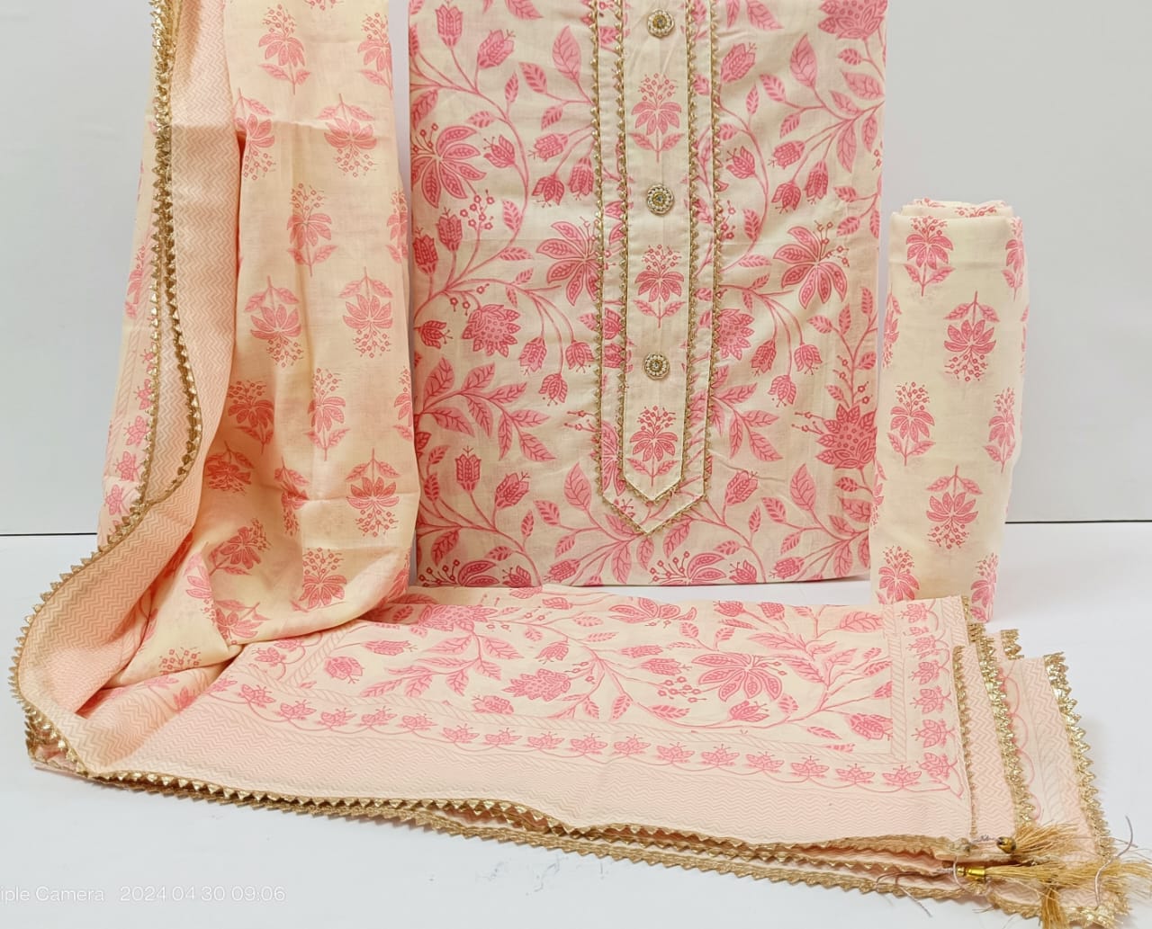 Jaipur Printed Pure Cotton Suit With Gota Tie Hand Work