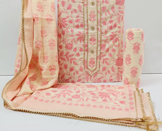 Jaipur Printed Pure Cotton Suit With Gota Tie Hand Work