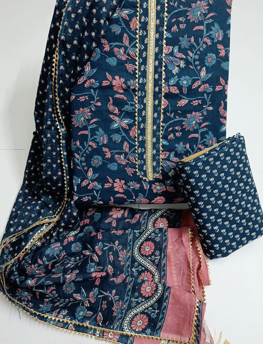 Jaipur Printed Pure Cotton Suit With Gota Tie Hand Work