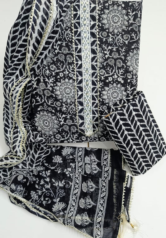Jaipur Printed Pure Cotton Suit With Gota Tie Hand Work