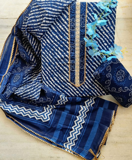 Jaipur Printed Pure Cotton Suit With Gota Tie Hand Work