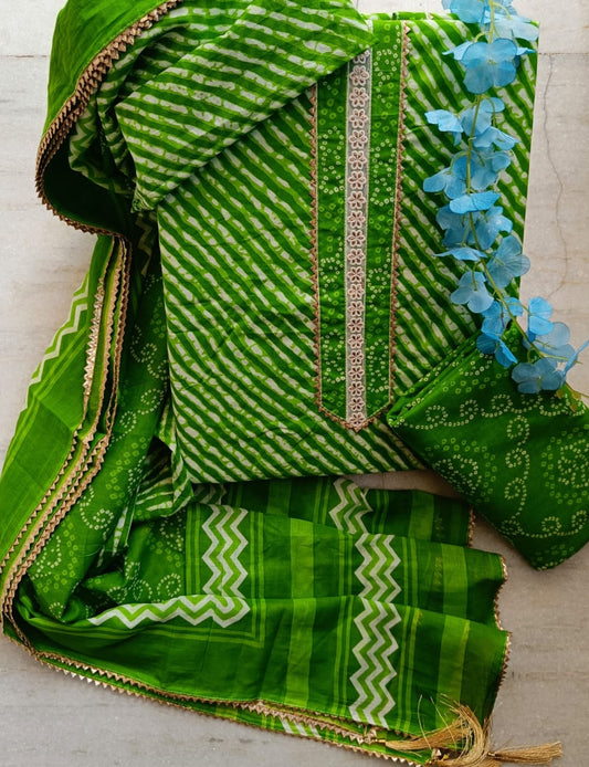 Jaipur Printed Pure Cotton Suit With Gota Tie Hand Work