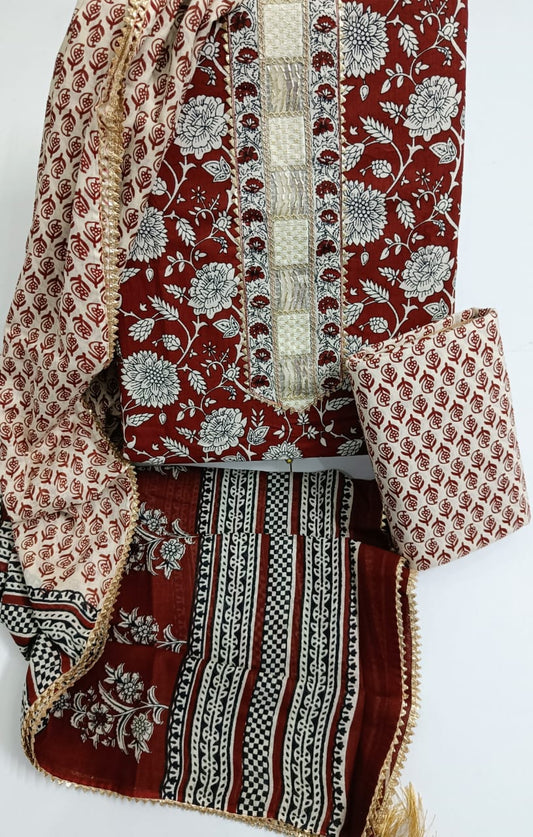 Jaipur Printed Pure Cotton Suit With Gota Tie Hand Work