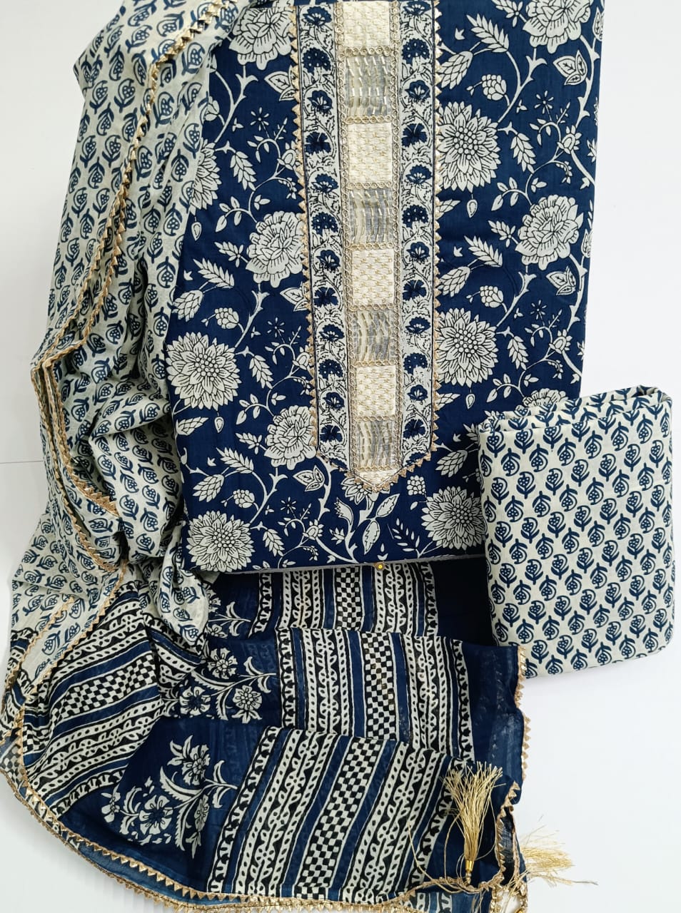 Jaipur Printed Pure Cotton Suit With Gota Tie Hand Work