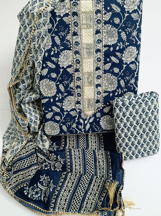 Jaipur Printed Pure Cotton Suit With Gota Tie Hand Work