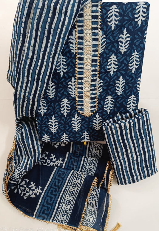 Jaipur Printed Pure Cotton Suit With Gota Tie Hand Work