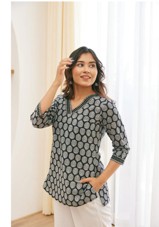 Midnight Pine Block Print Kurti