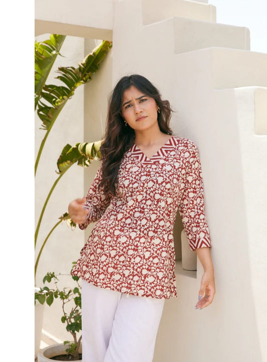 Rust Rouge Abstract Print Kurti