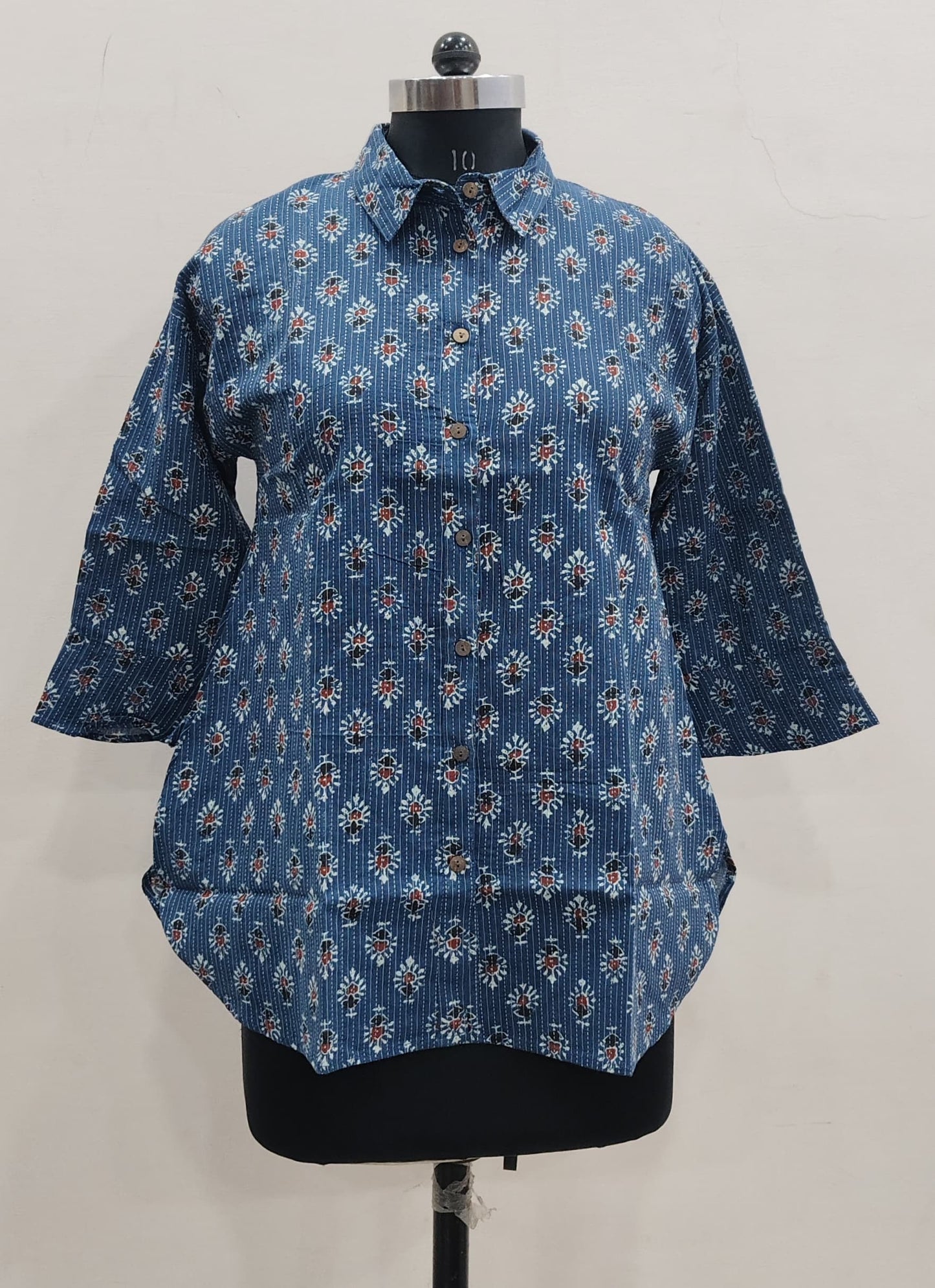 Indigo Mini Floral Cotton Shirt Top