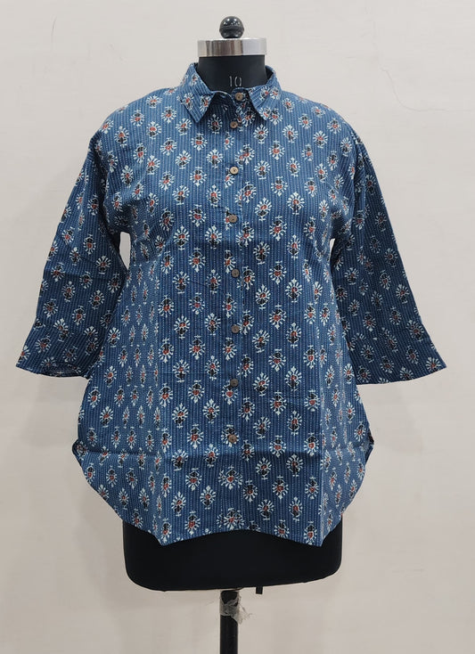 Indigo Mini Floral Cotton Shirt Top