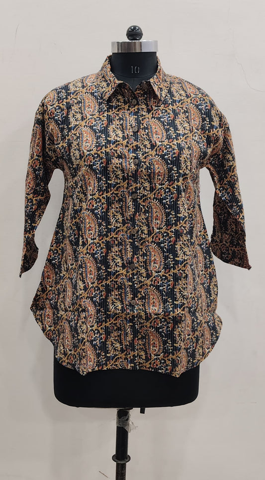 Navy Paisley Cotton Shirt Top