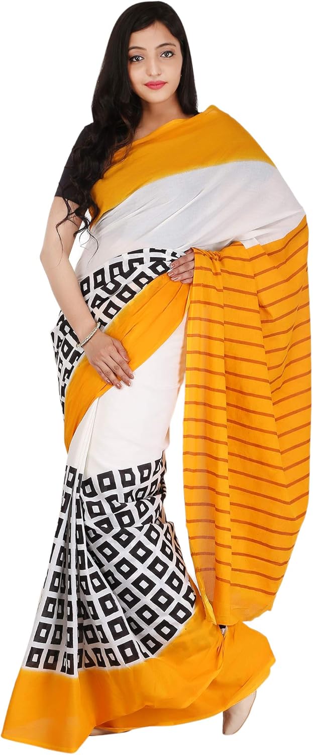 Bagru Cotton Printed Saree With Blouse piece👚SKU:SCCO2230