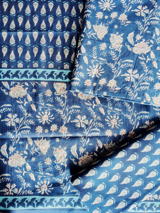 Floral Unstiched Sanganeri Print Cotton Suit  With Cotton Dupatta