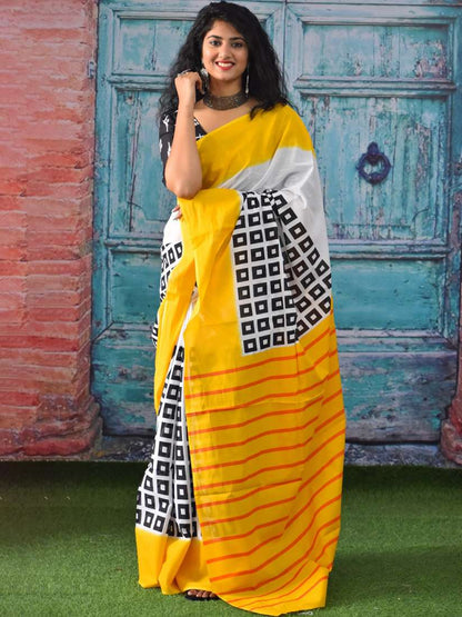 Bagru Cotton Printed Saree With Blouse piece👚SKU:SCCO2230